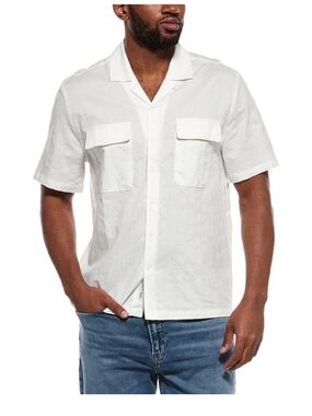 Onia Linen Men's White Short-Sleeve Camp Collar Shirt